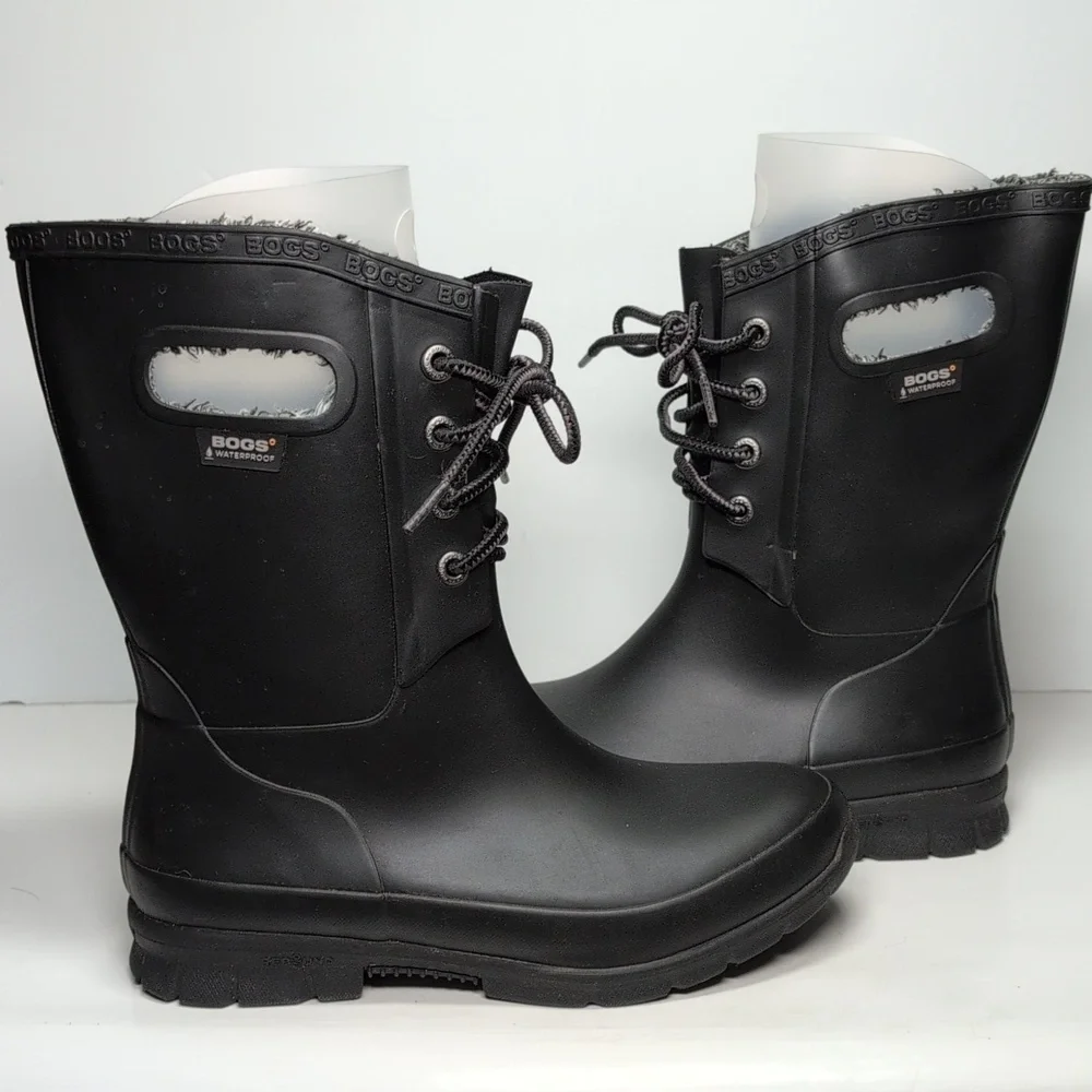 Bogs black amanda plush insulated waterproof rain boot women's size 6 EU 37
